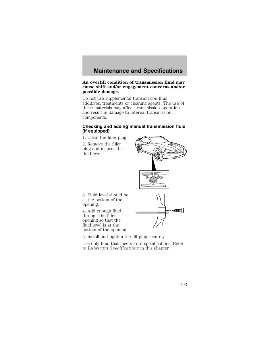 Maintenance and specifications | FORD 2003 Mustang v.2 User Manual | Page 193 / 216