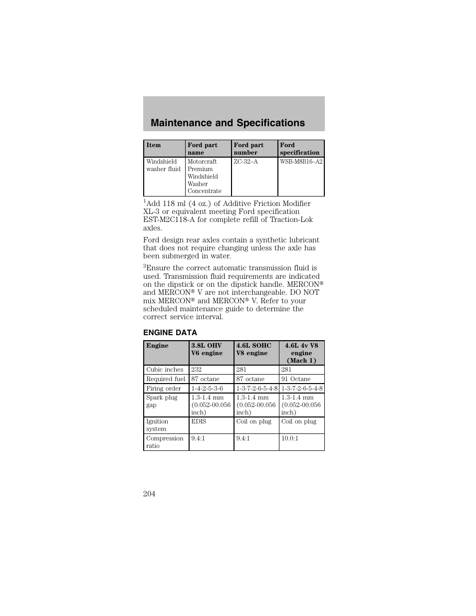 Maintenance and specifications | FORD 2003 Mustang v.2 User Manual | Page 204 / 216