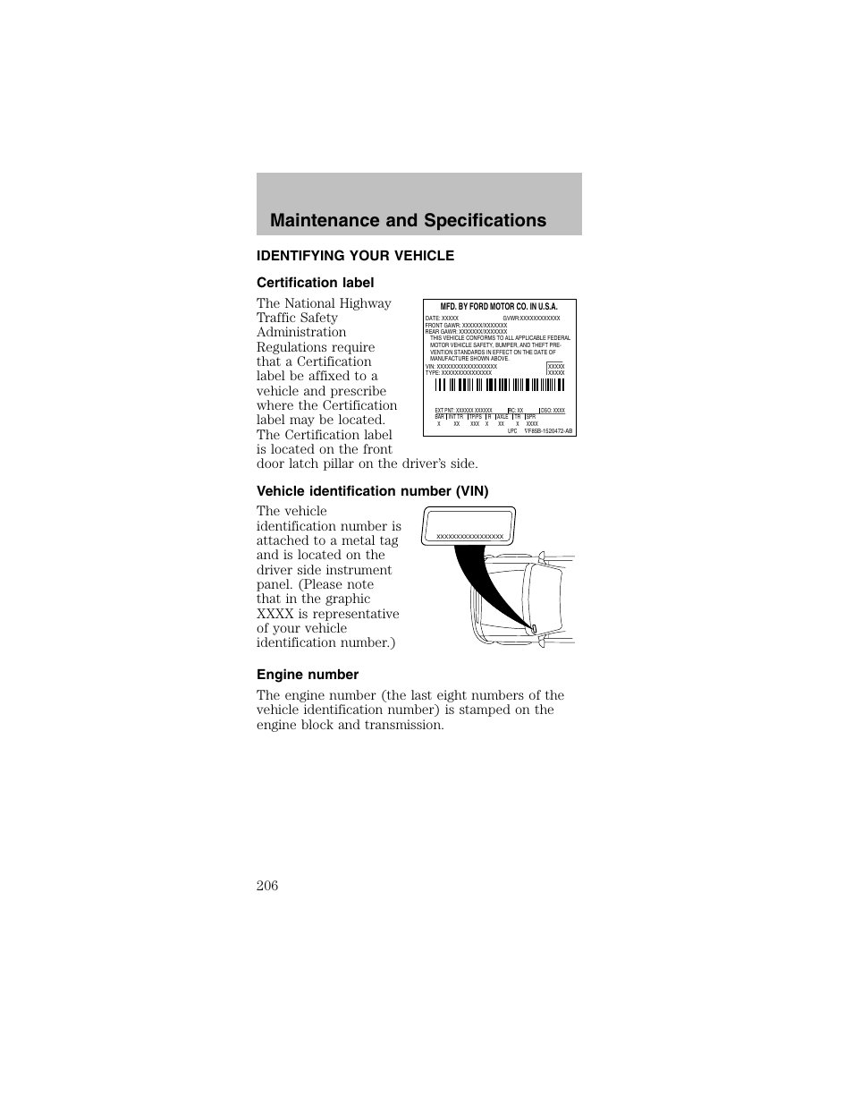 Maintenance and specifications | FORD 2003 Mustang v.2 User Manual | Page 206 / 216