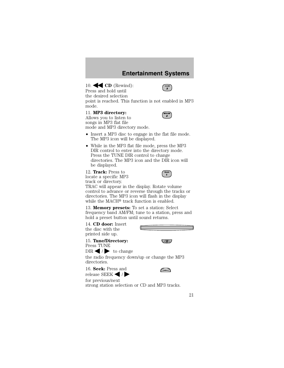 Entertainment systems | FORD 2003 Mustang v.2 User Manual | Page 21 / 216