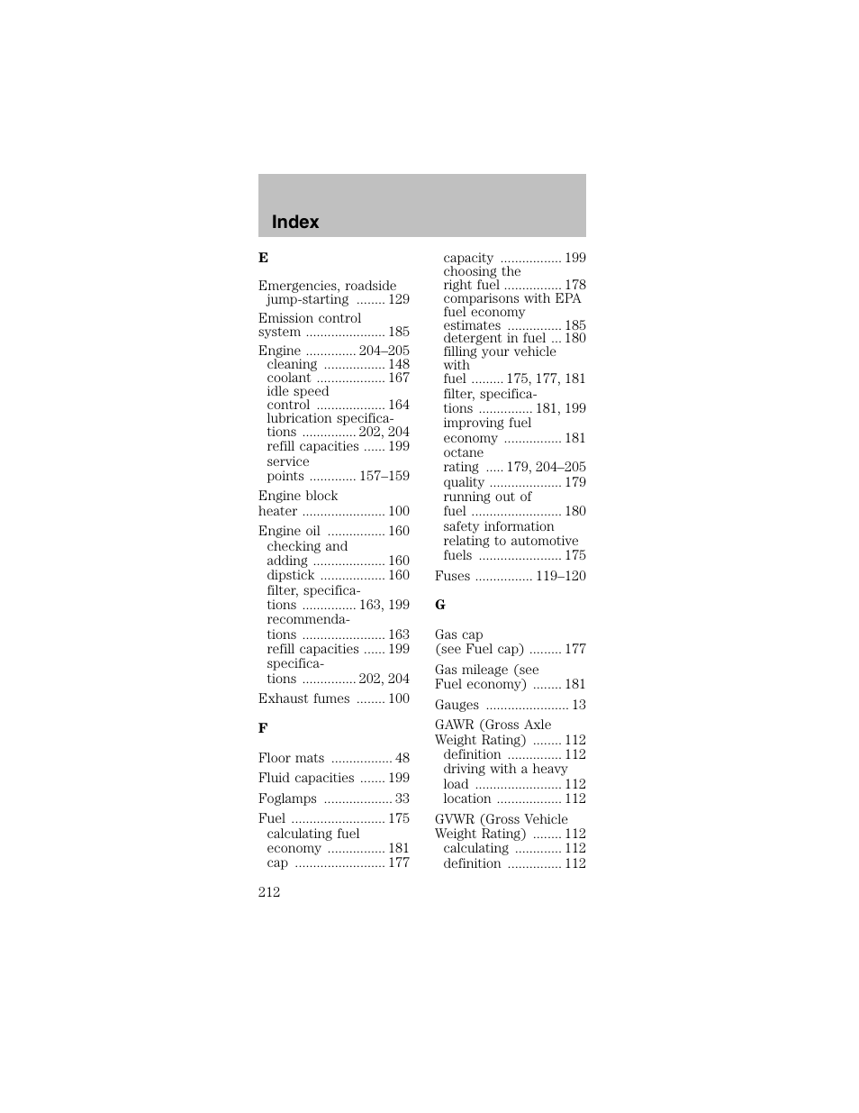 Index | FORD 2003 Mustang v.2 User Manual | Page 212 / 216