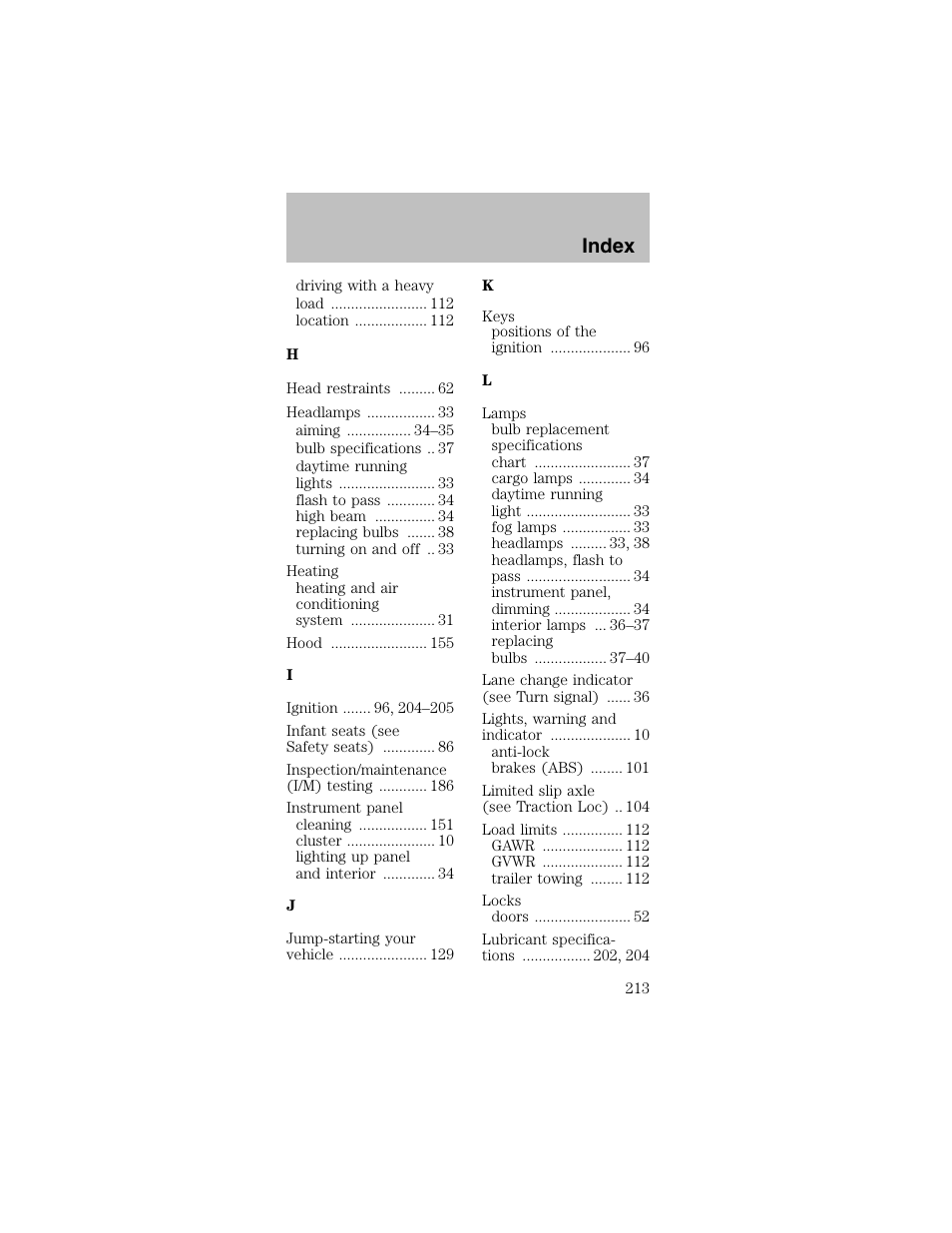 Index | FORD 2003 Mustang v.2 User Manual | Page 213 / 216