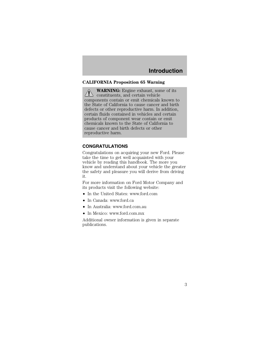 Introduction | FORD 2003 Mustang v.2 User Manual | Page 3 / 216