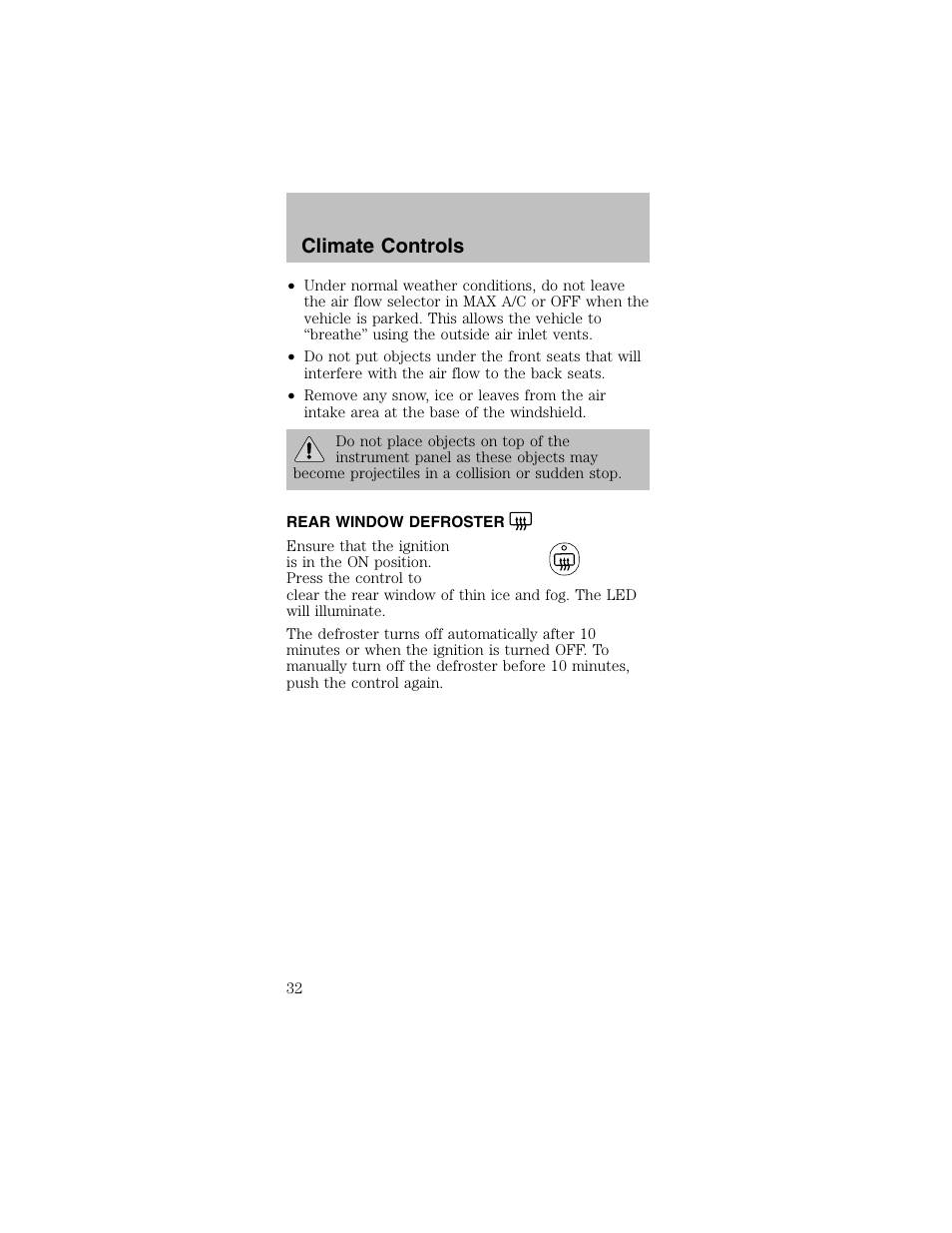 Climate controls | FORD 2003 Mustang v.2 User Manual | Page 32 / 216