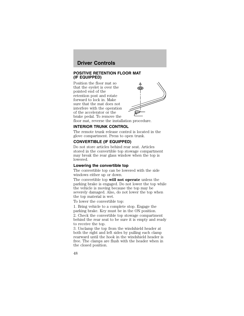 Driver controls | FORD 2003 Mustang v.2 User Manual | Page 48 / 216