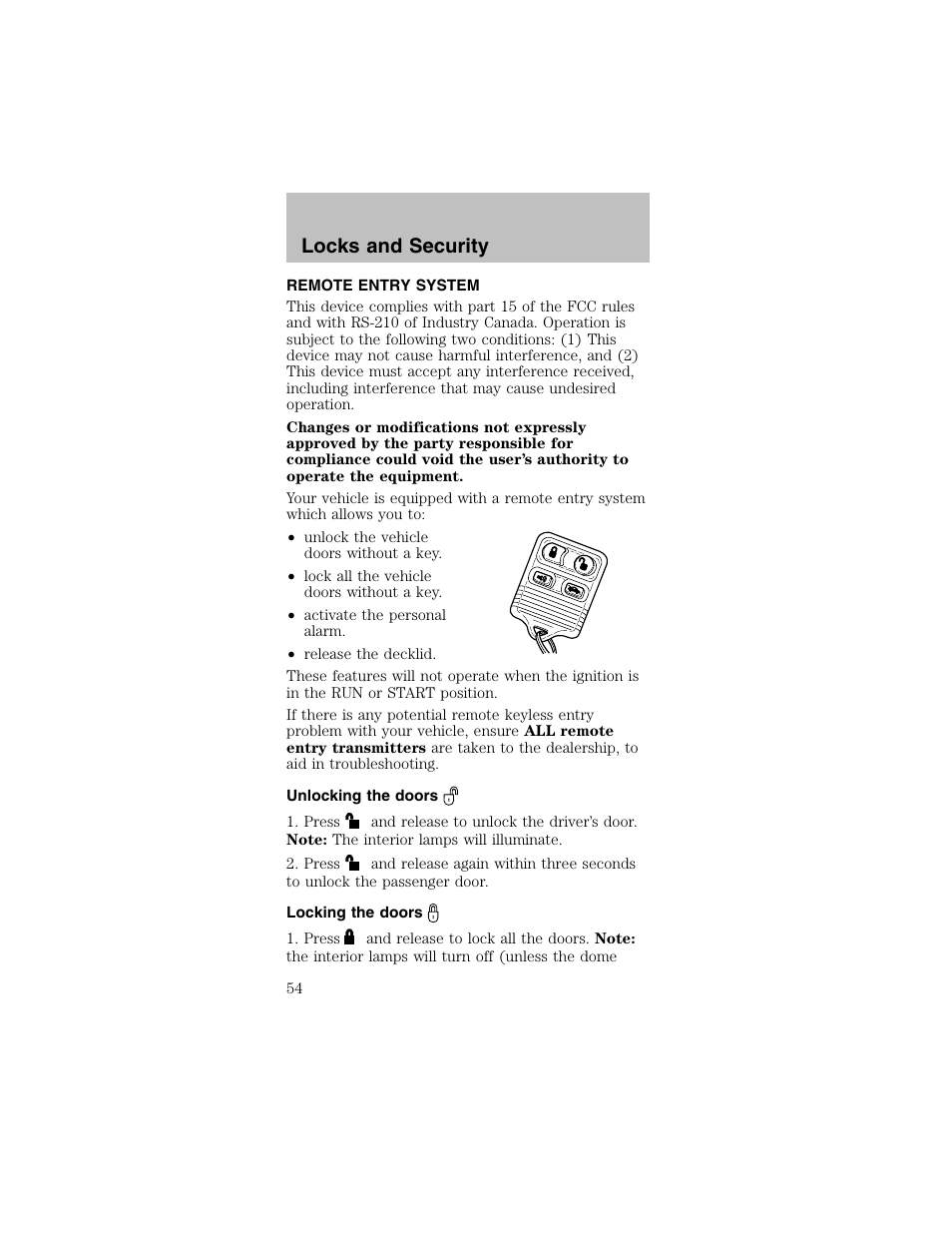 Locks and security | FORD 2003 Mustang v.2 User Manual | Page 54 / 216
