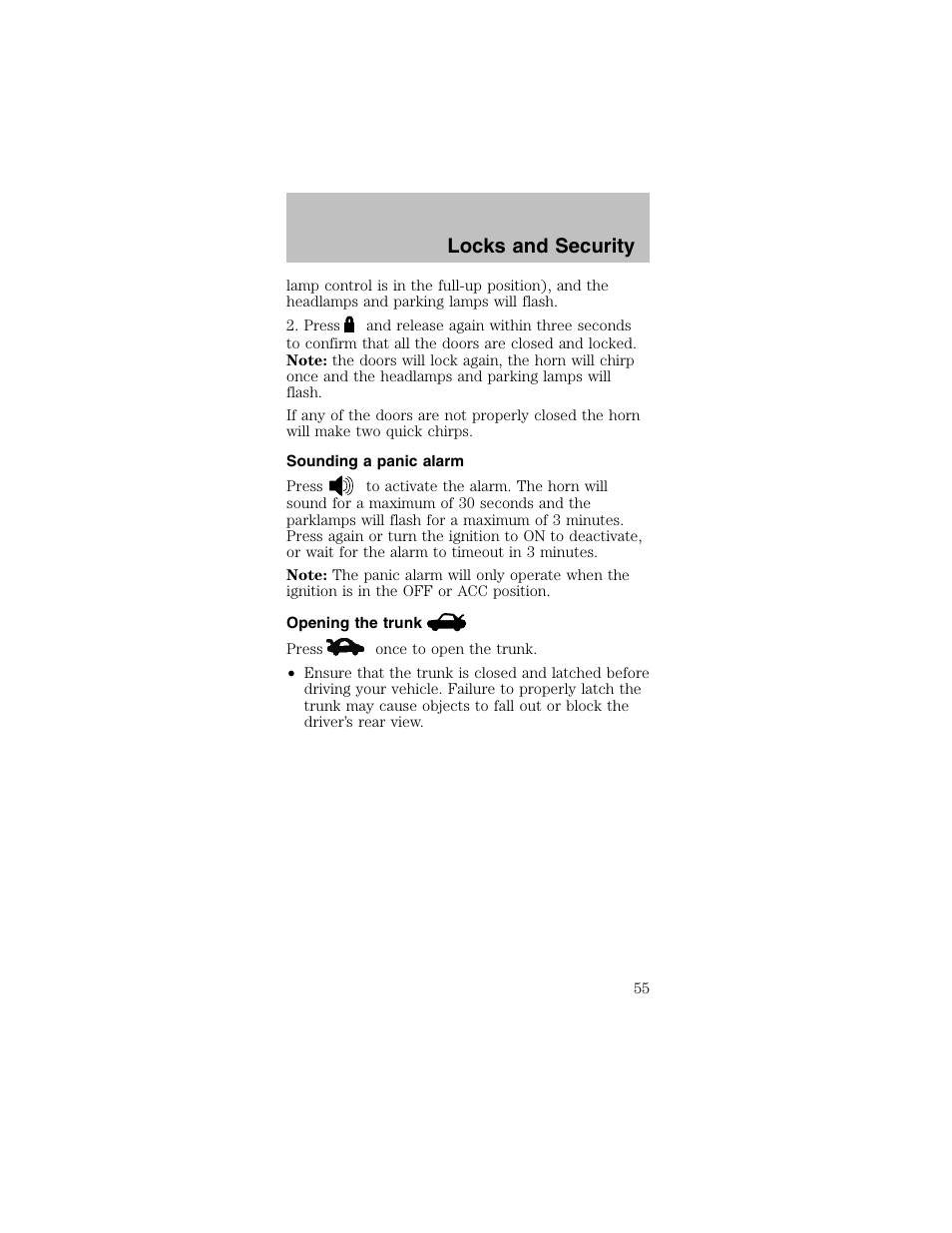 Locks and security | FORD 2003 Mustang v.2 User Manual | Page 55 / 216