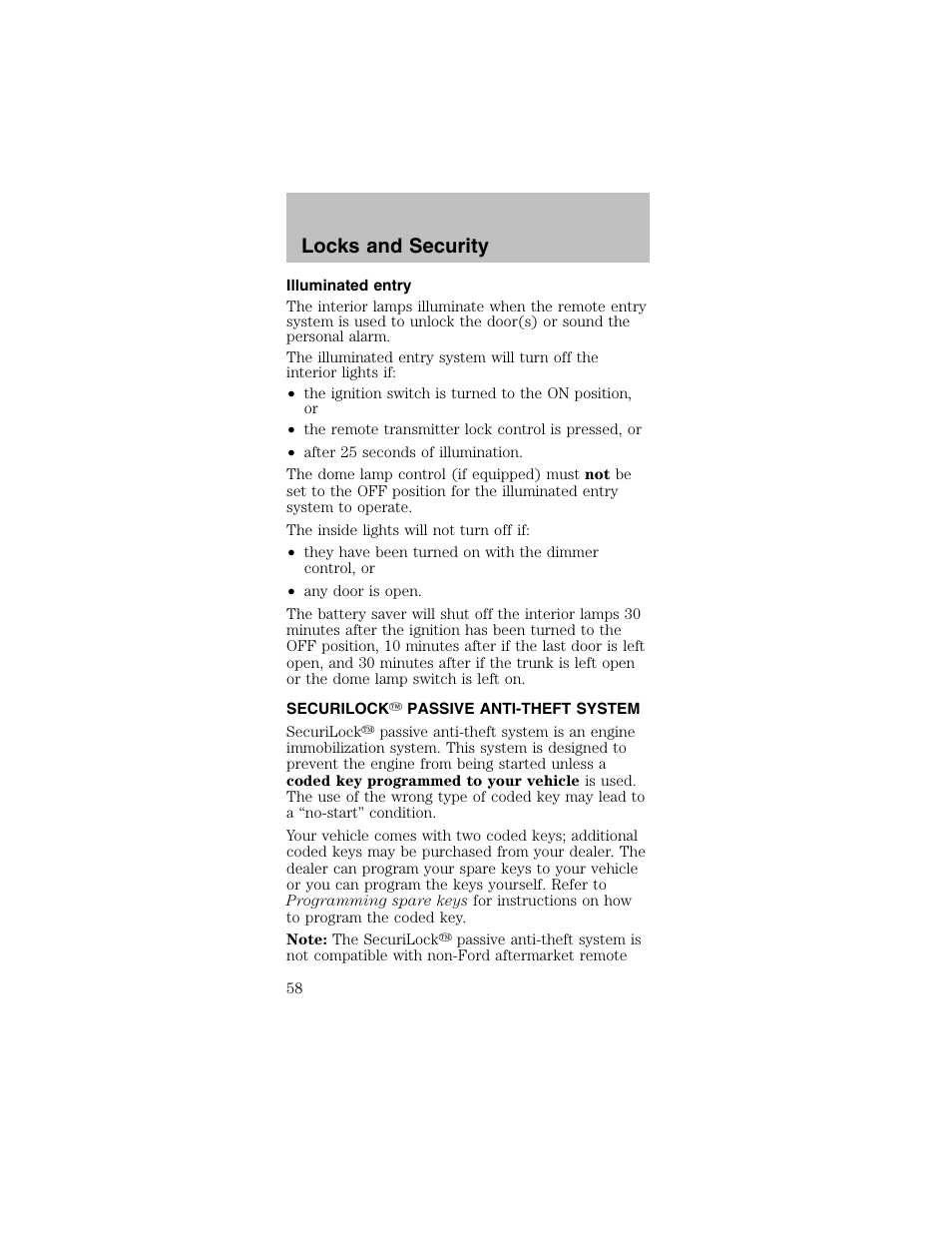 Locks and security | FORD 2003 Mustang v.2 User Manual | Page 58 / 216