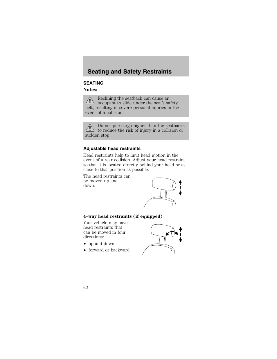 Seating and safety restraints | FORD 2003 Mustang v.2 User Manual | Page 62 / 216