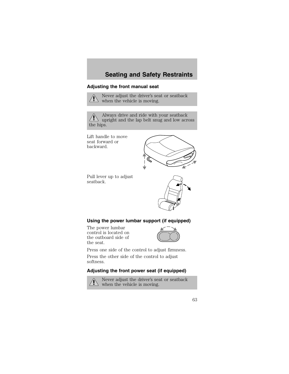 Seating and safety restraints | FORD 2003 Mustang v.2 User Manual | Page 63 / 216