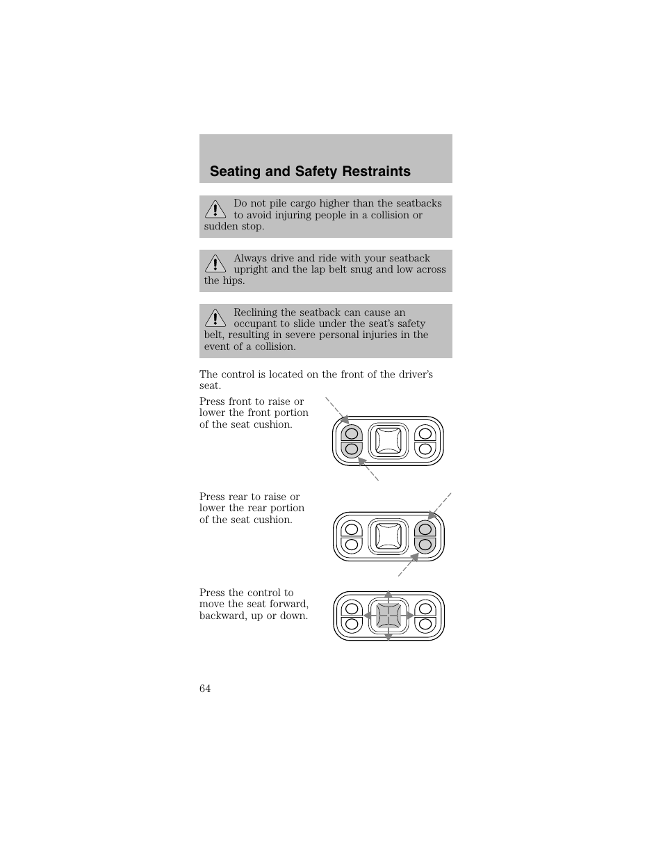 Seating and safety restraints | FORD 2003 Mustang v.2 User Manual | Page 64 / 216