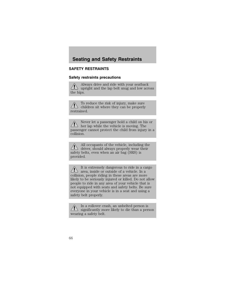 Seating and safety restraints | FORD 2003 Mustang v.2 User Manual | Page 66 / 216