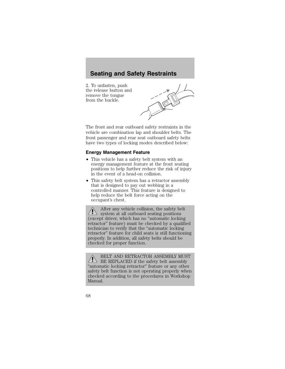 Seating and safety restraints | FORD 2003 Mustang v.2 User Manual | Page 68 / 216