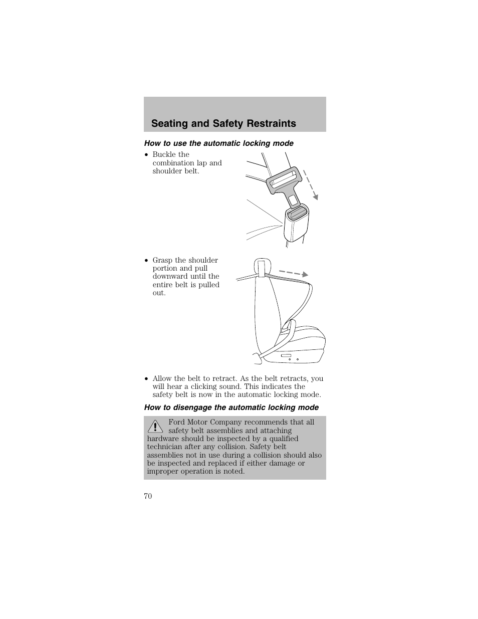 Seating and safety restraints | FORD 2003 Mustang v.2 User Manual | Page 70 / 216