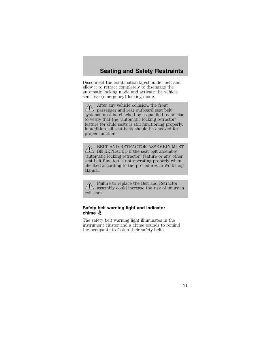 Seating and safety restraints | FORD 2003 Mustang v.2 User Manual | Page 71 / 216