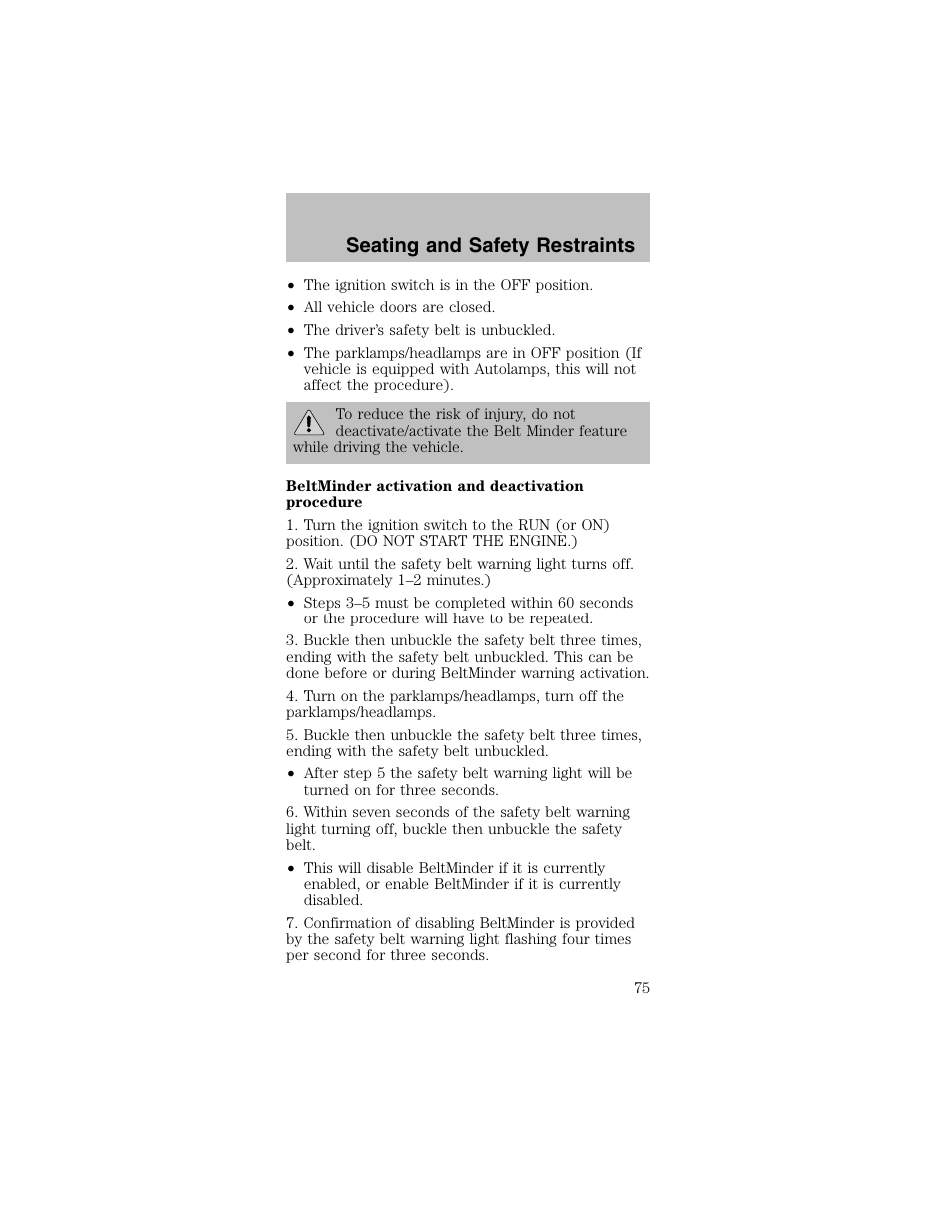 Seating and safety restraints | FORD 2003 Mustang v.2 User Manual | Page 75 / 216