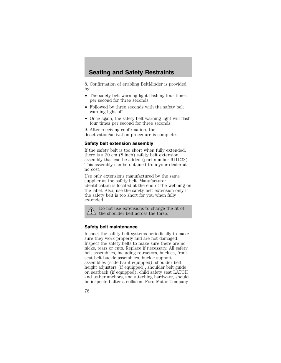 Seating and safety restraints | FORD 2003 Mustang v.2 User Manual | Page 76 / 216