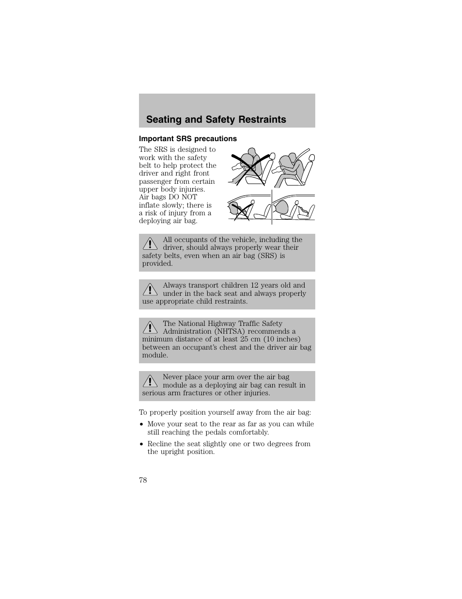 Seating and safety restraints | FORD 2003 Mustang v.2 User Manual | Page 78 / 216