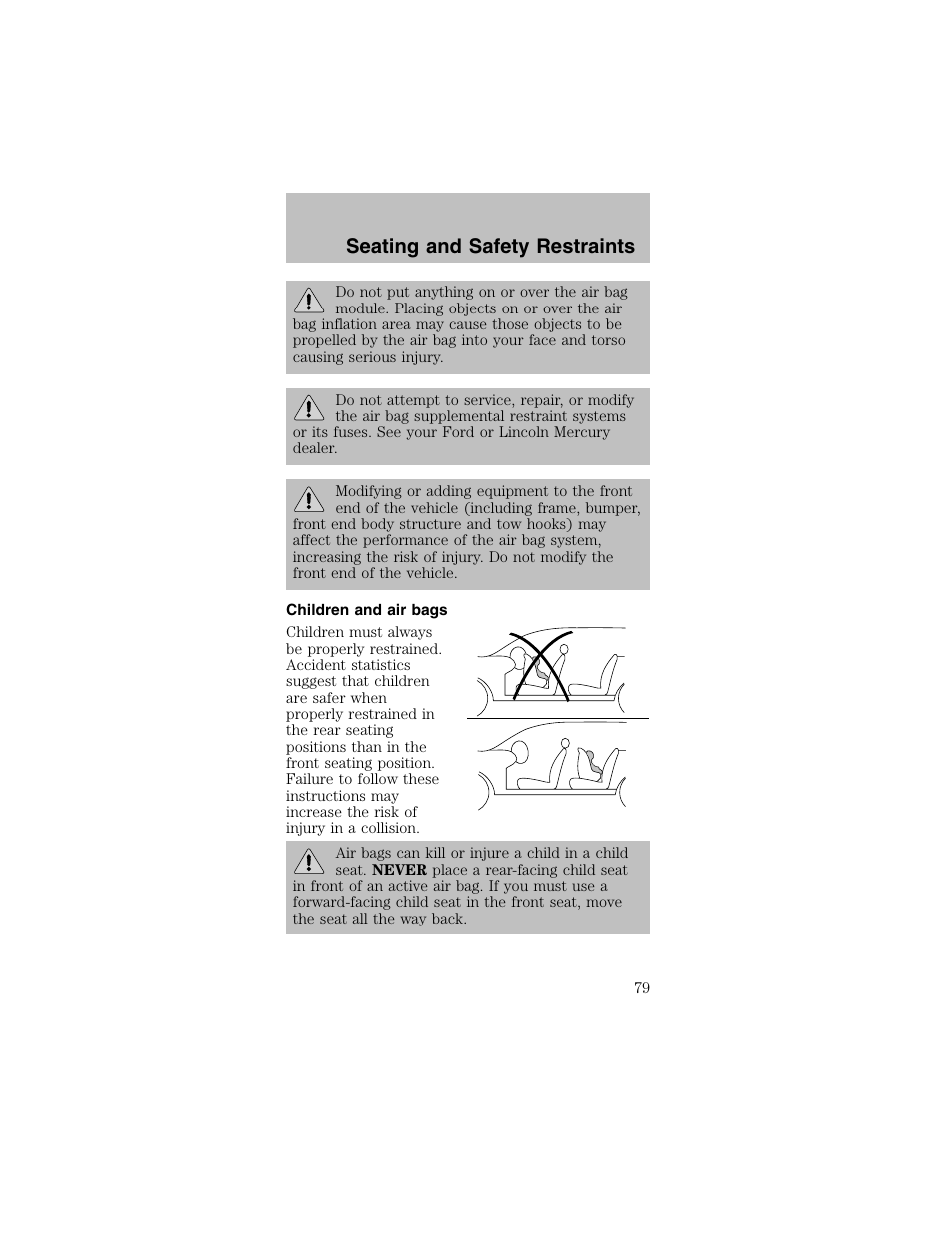 Seating and safety restraints | FORD 2003 Mustang v.2 User Manual | Page 79 / 216