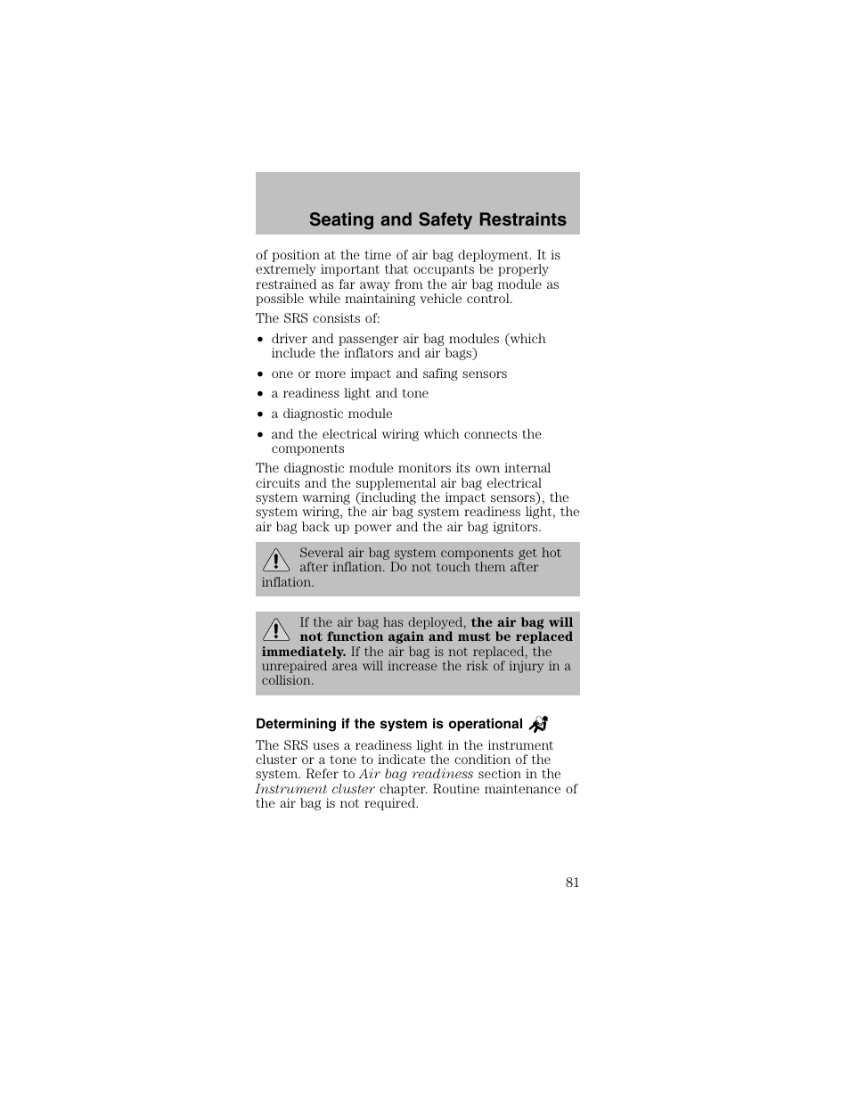 Seating and safety restraints | FORD 2003 Mustang v.2 User Manual | Page 81 / 216