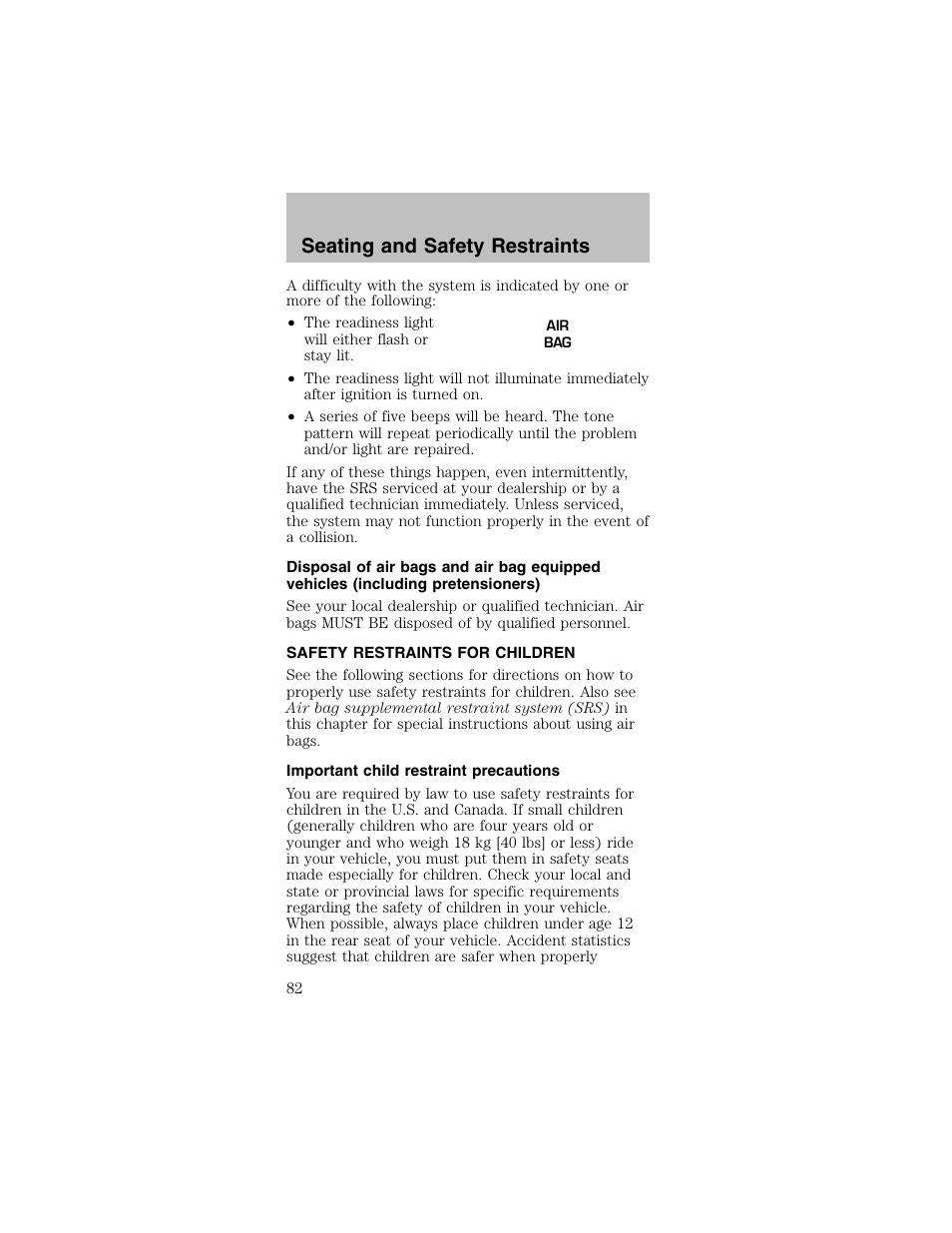 Seating and safety restraints | FORD 2003 Mustang v.2 User Manual | Page 82 / 216