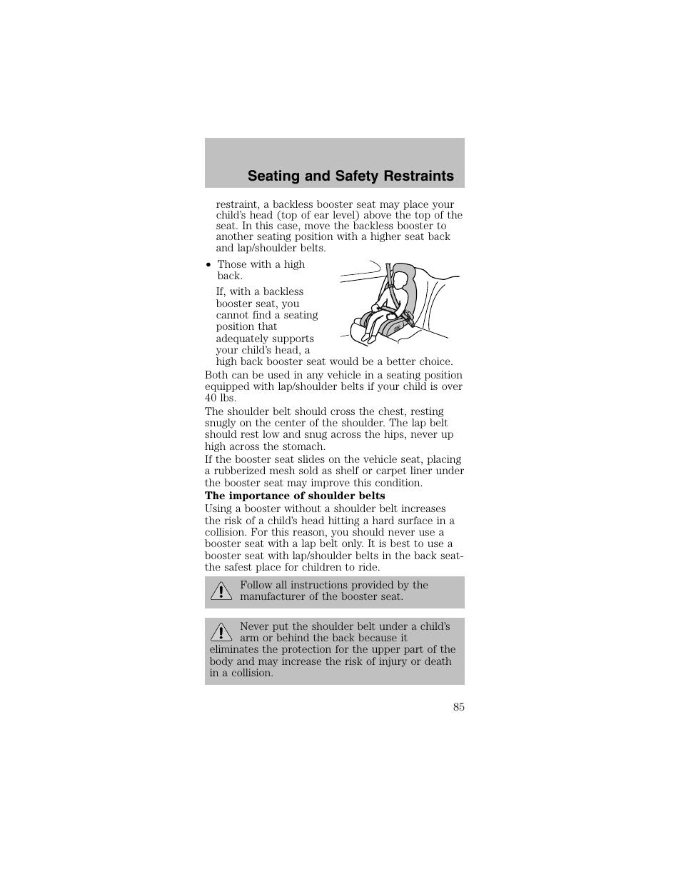 Seating and safety restraints | FORD 2003 Mustang v.2 User Manual | Page 85 / 216