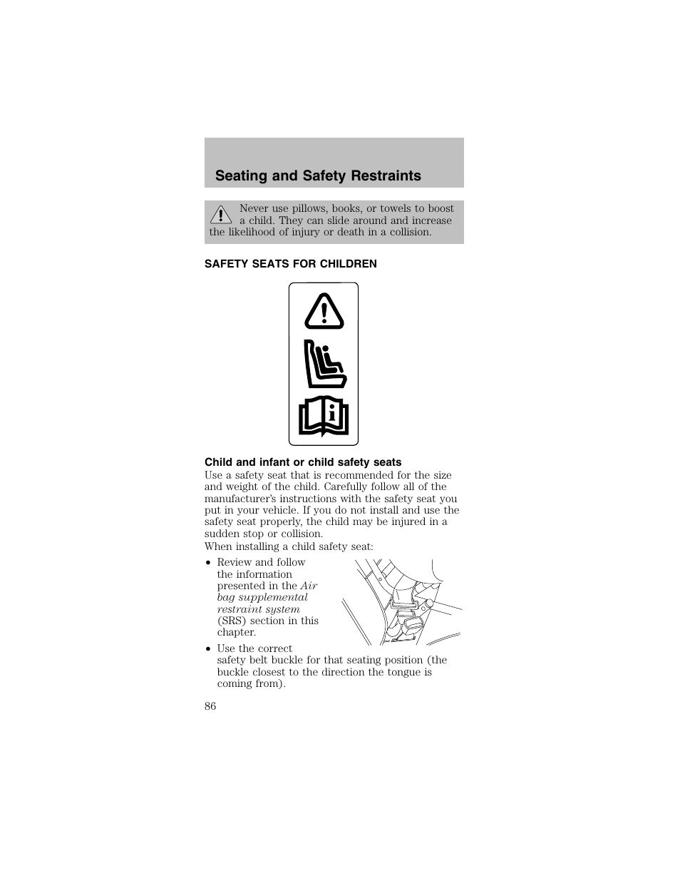 Seating and safety restraints | FORD 2003 Mustang v.2 User Manual | Page 86 / 216