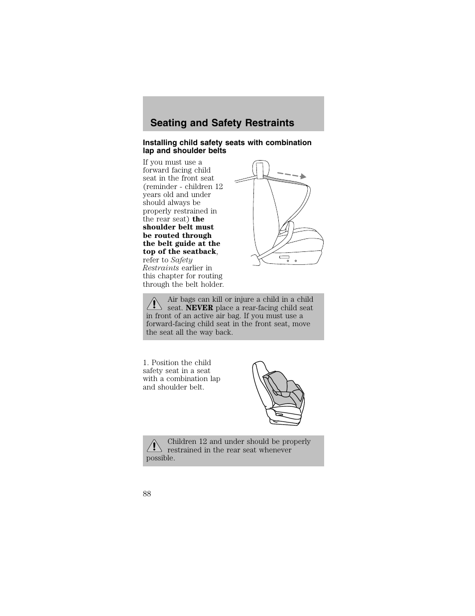 Seating and safety restraints | FORD 2003 Mustang v.2 User Manual | Page 88 / 216