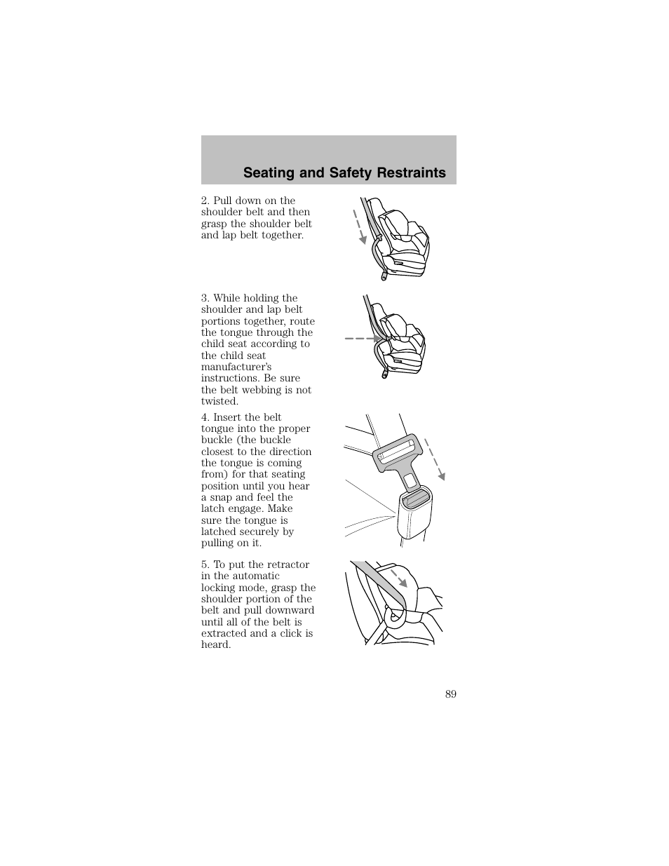 Seating and safety restraints | FORD 2003 Mustang v.2 User Manual | Page 89 / 216