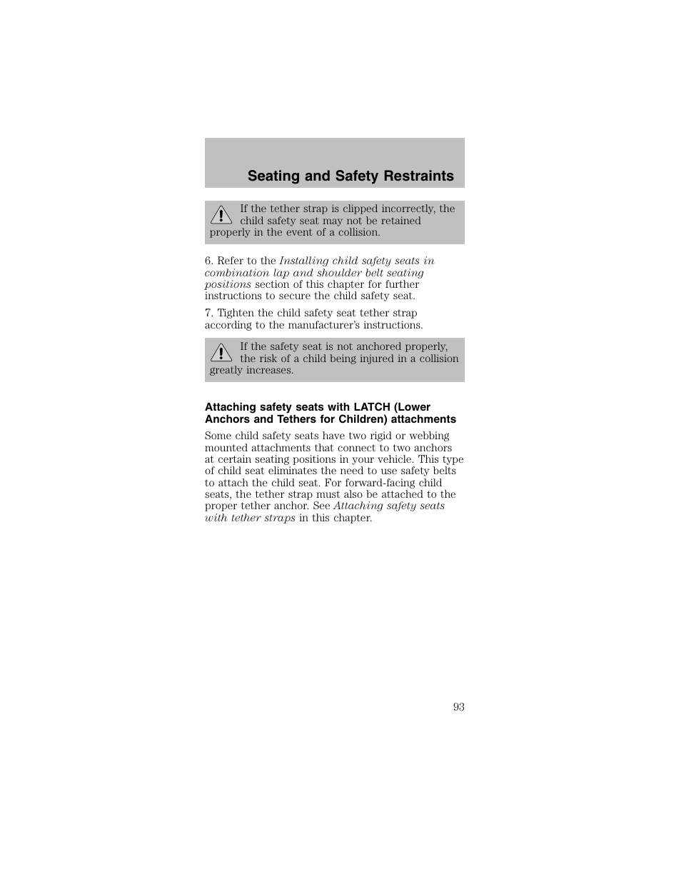 Seating and safety restraints | FORD 2003 Mustang v.2 User Manual | Page 93 / 216