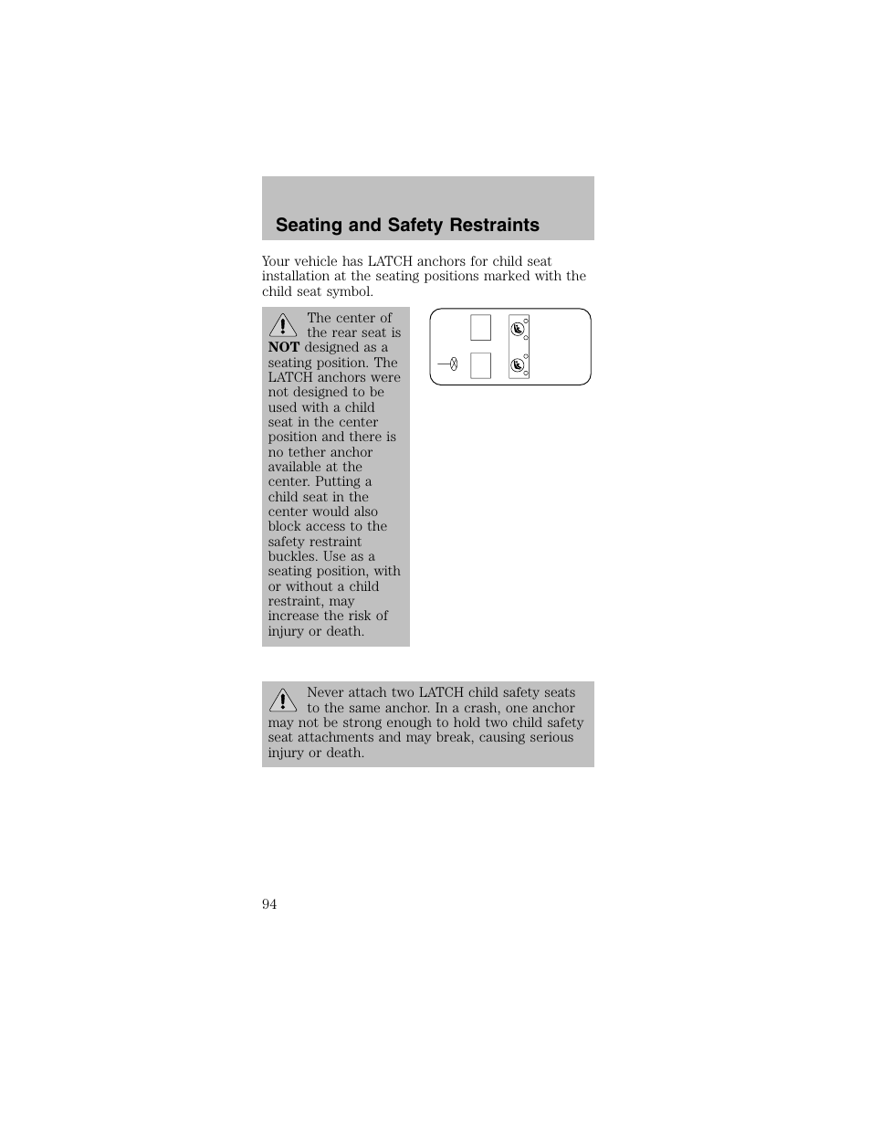 Seating and safety restraints | FORD 2003 Mustang v.2 User Manual | Page 94 / 216