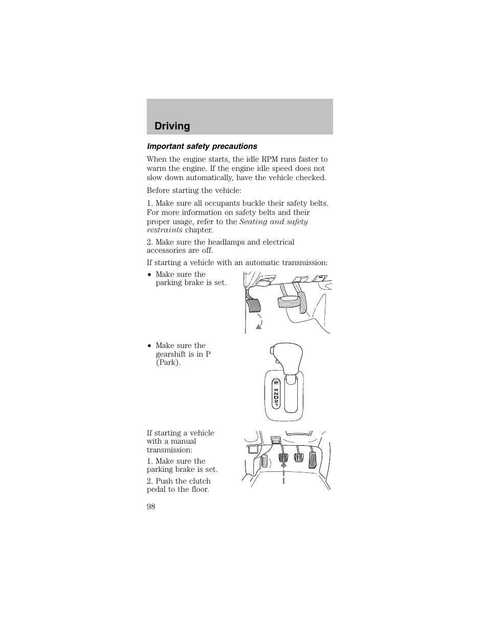 Driving | FORD 2003 Mustang v.2 User Manual | Page 98 / 216