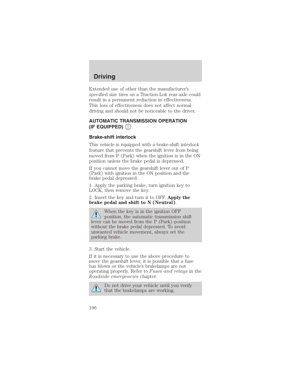 Driving | FORD 2003 Mustang v.3 User Manual | Page 106 / 216