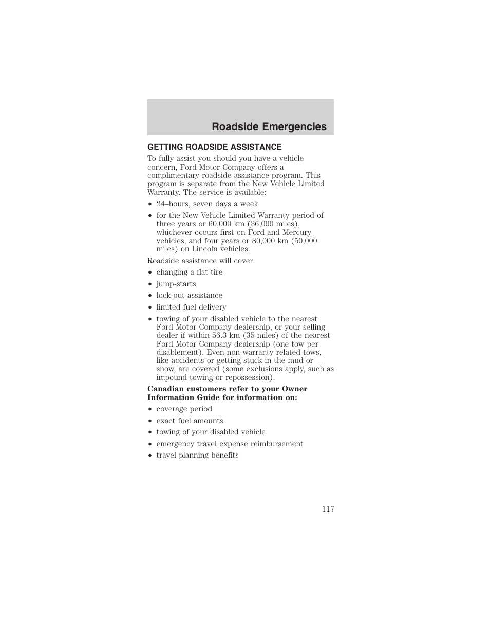 Roadside emergencies | FORD 2003 Mustang v.3 User Manual | Page 117 / 216