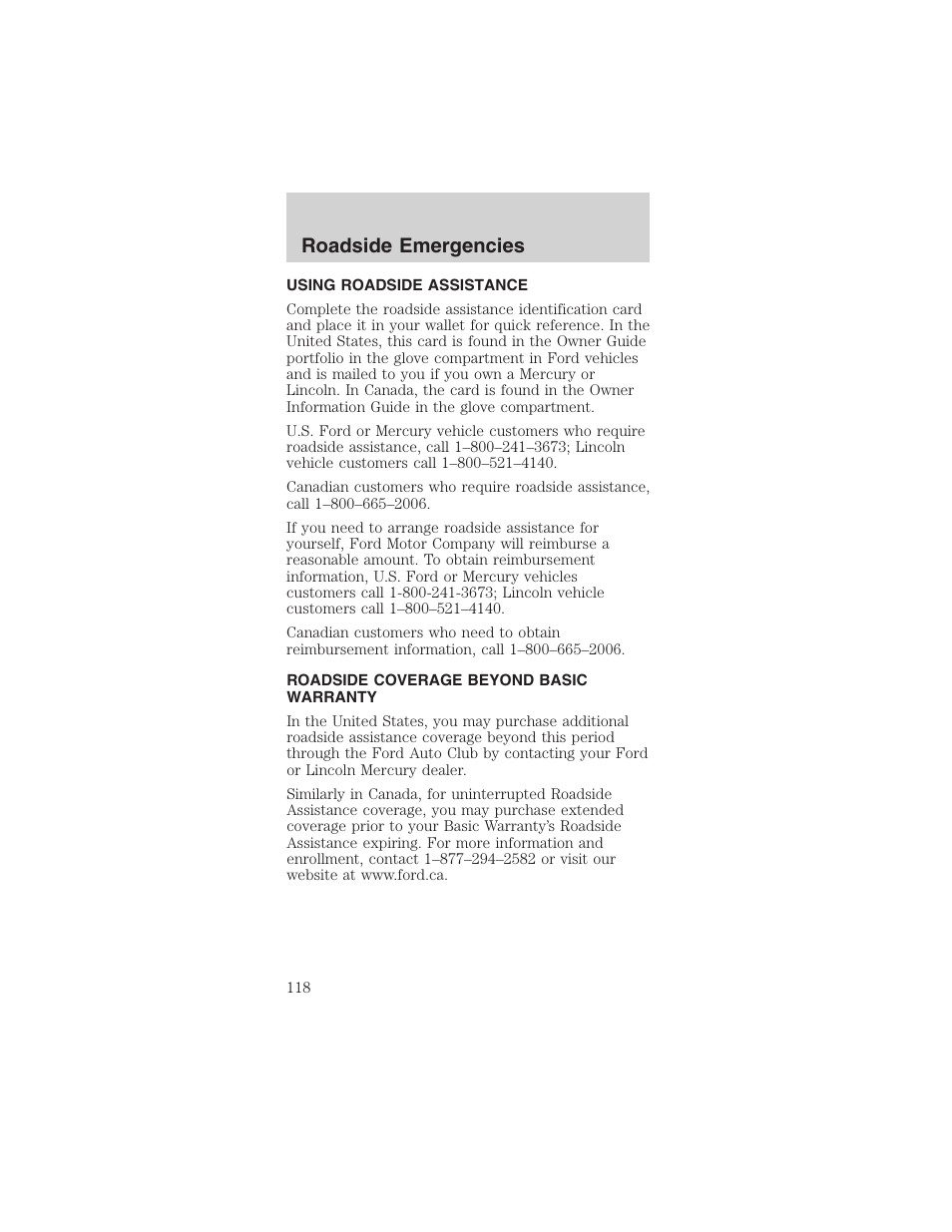 Roadside emergencies | FORD 2003 Mustang v.3 User Manual | Page 118 / 216