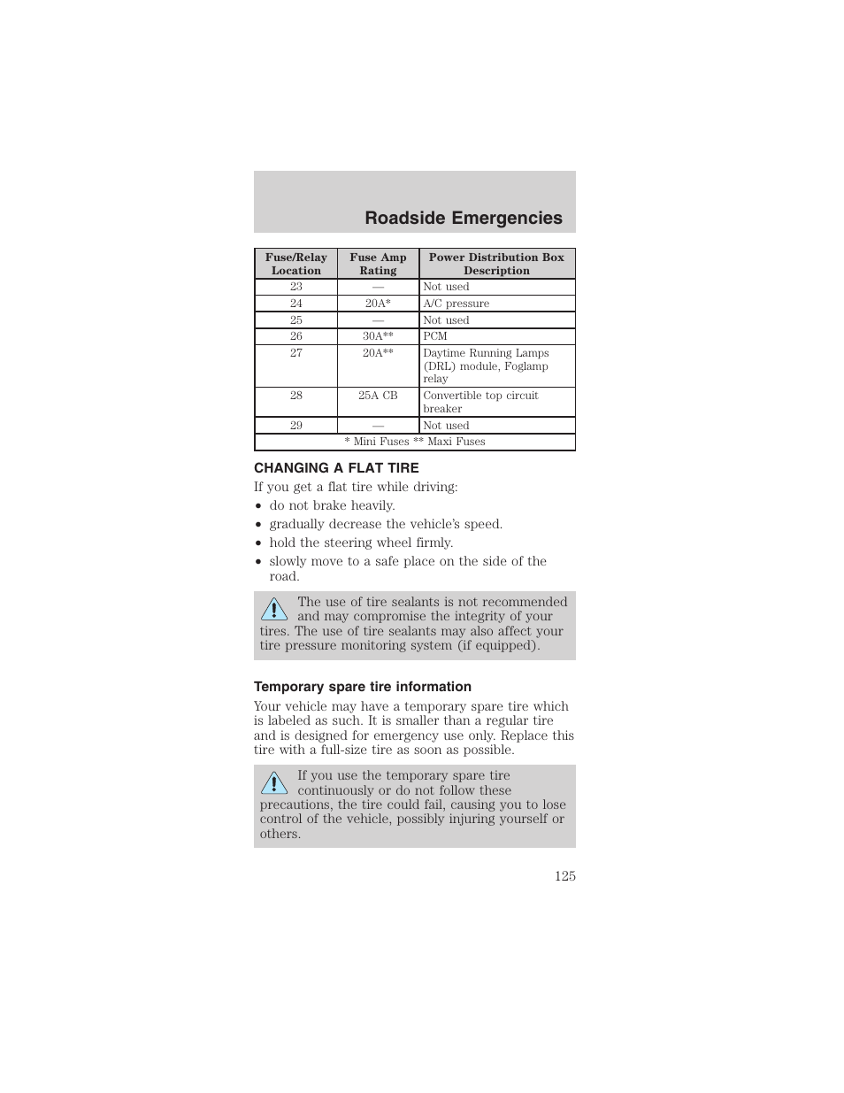 Roadside emergencies | FORD 2003 Mustang v.3 User Manual | Page 125 / 216