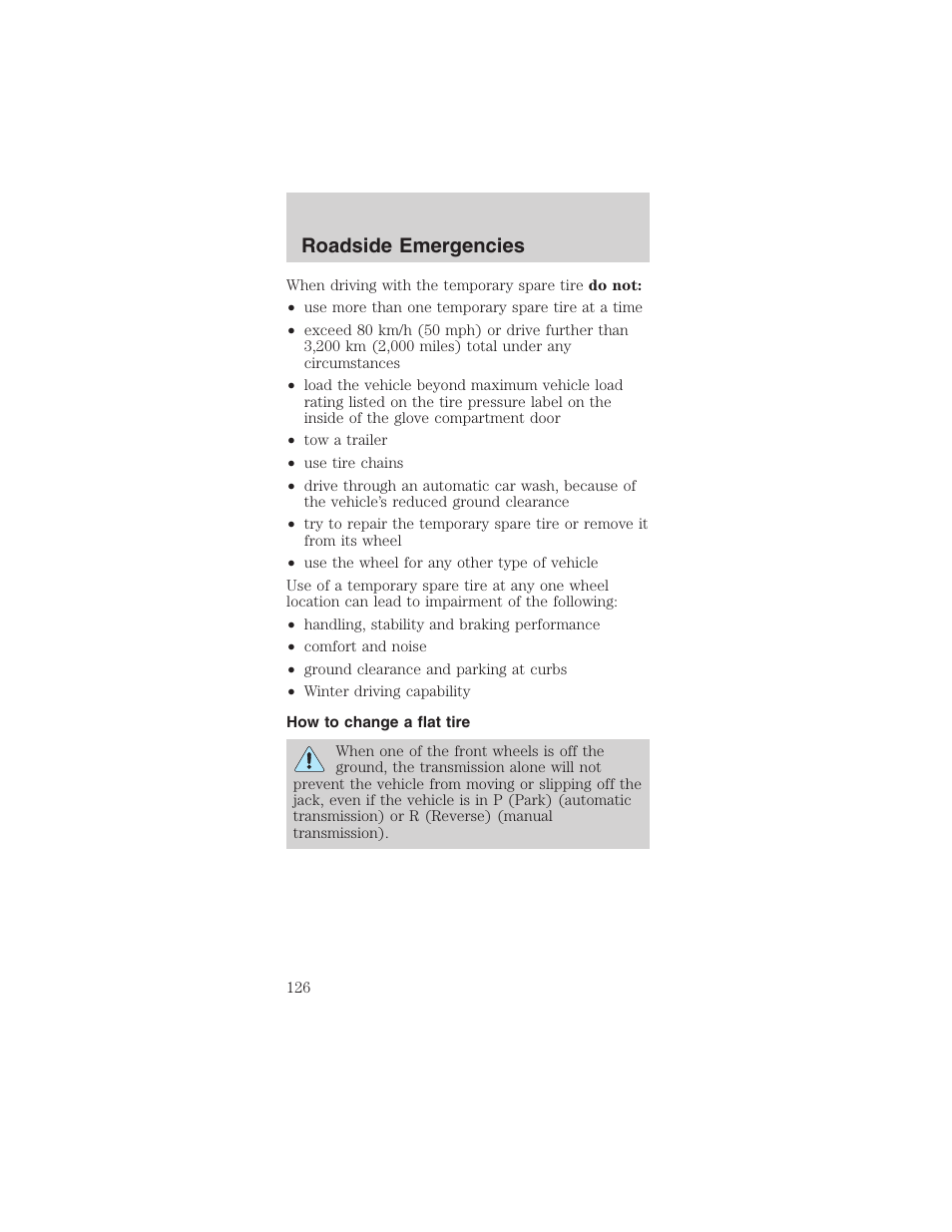 Roadside emergencies | FORD 2003 Mustang v.3 User Manual | Page 126 / 216