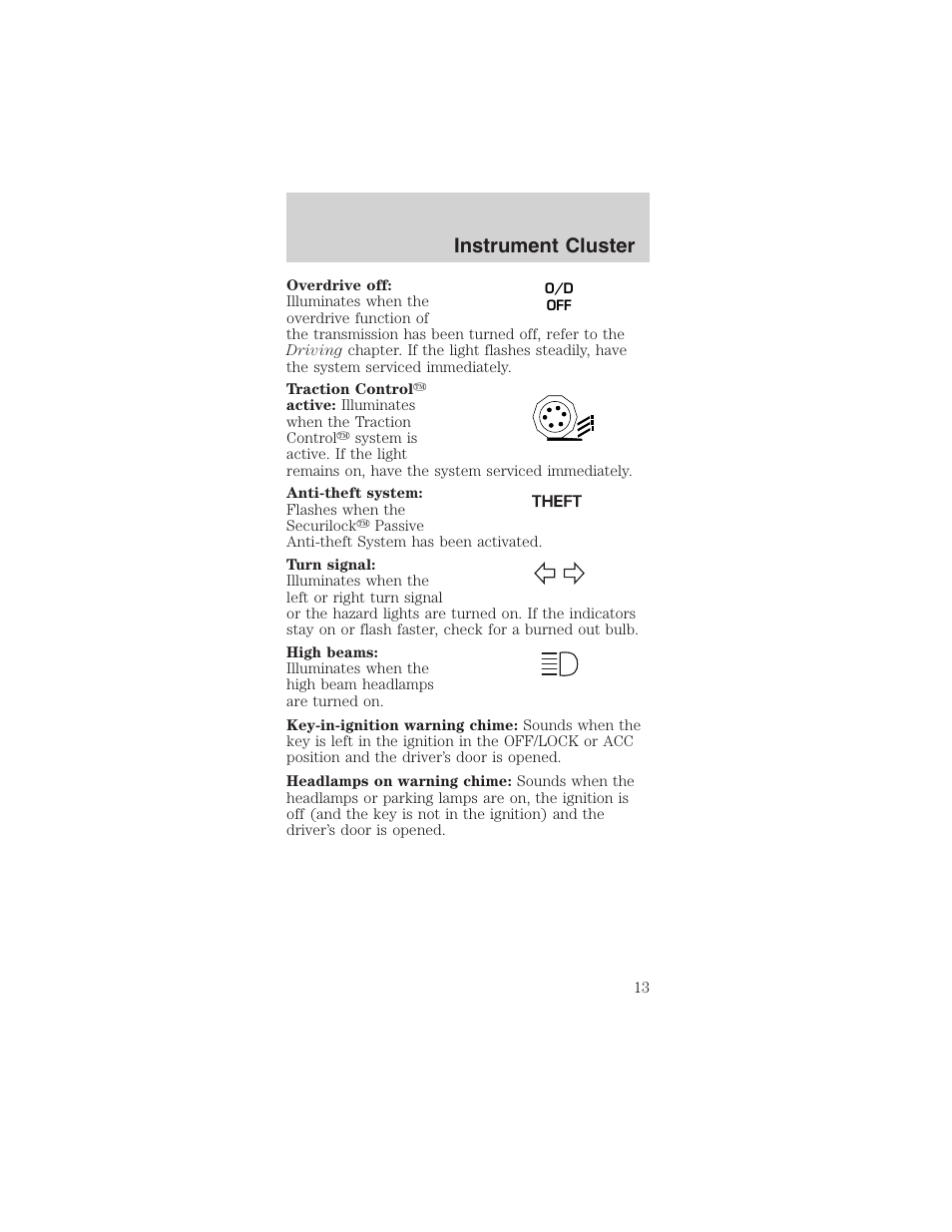 Instrument cluster | FORD 2003 Mustang v.3 User Manual | Page 13 / 216