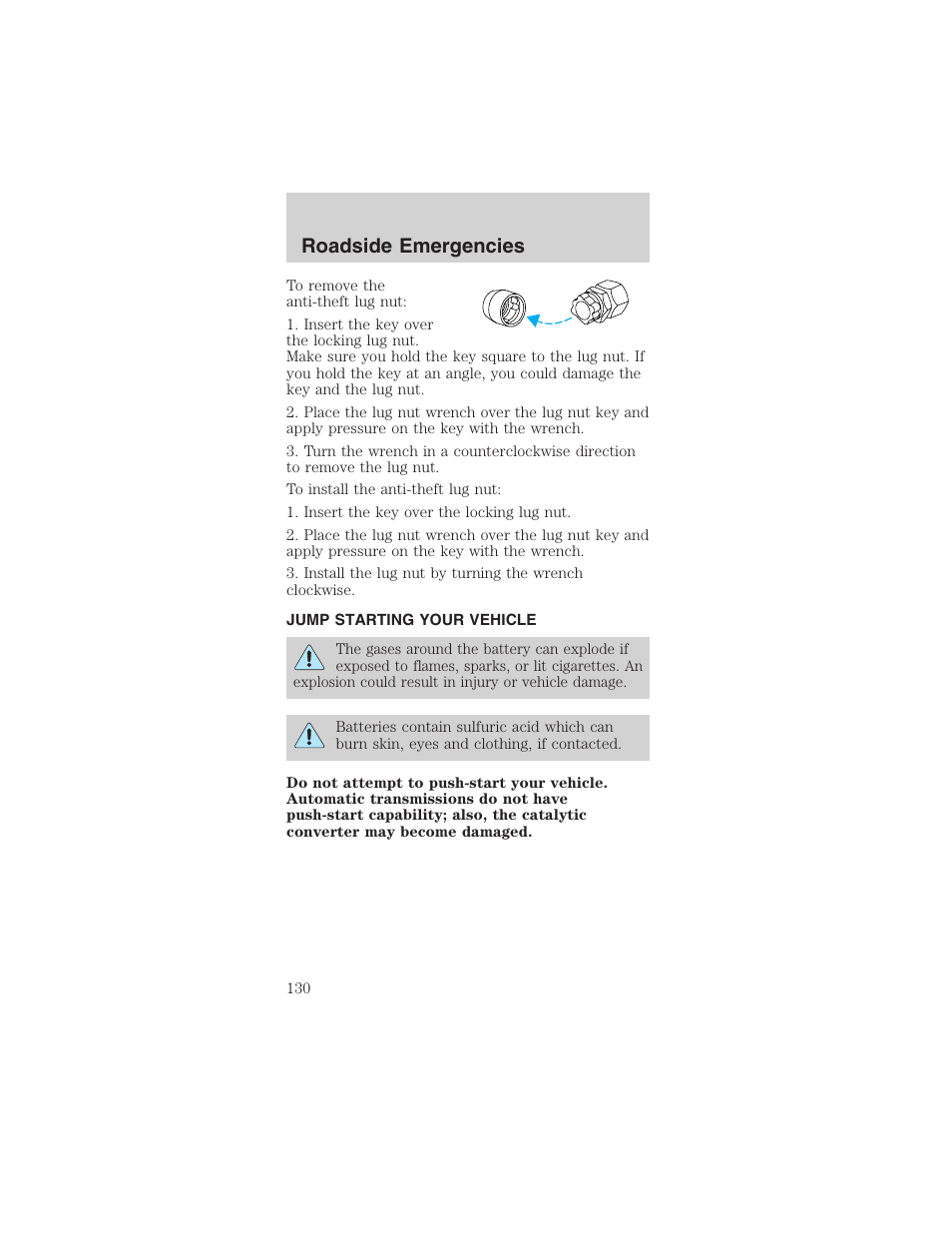 Roadside emergencies | FORD 2003 Mustang v.3 User Manual | Page 130 / 216