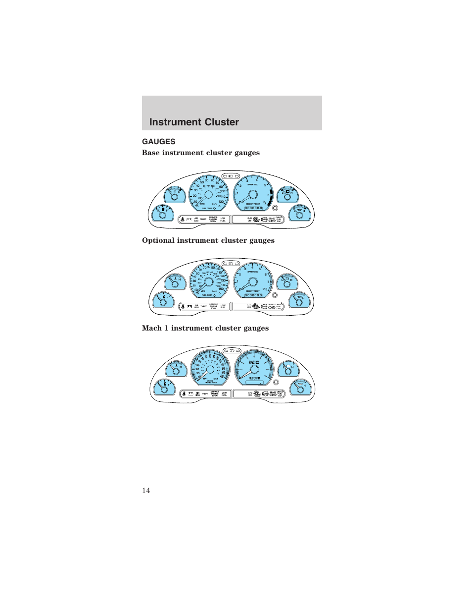 Instrument cluster | FORD 2003 Mustang v.3 User Manual | Page 14 / 216