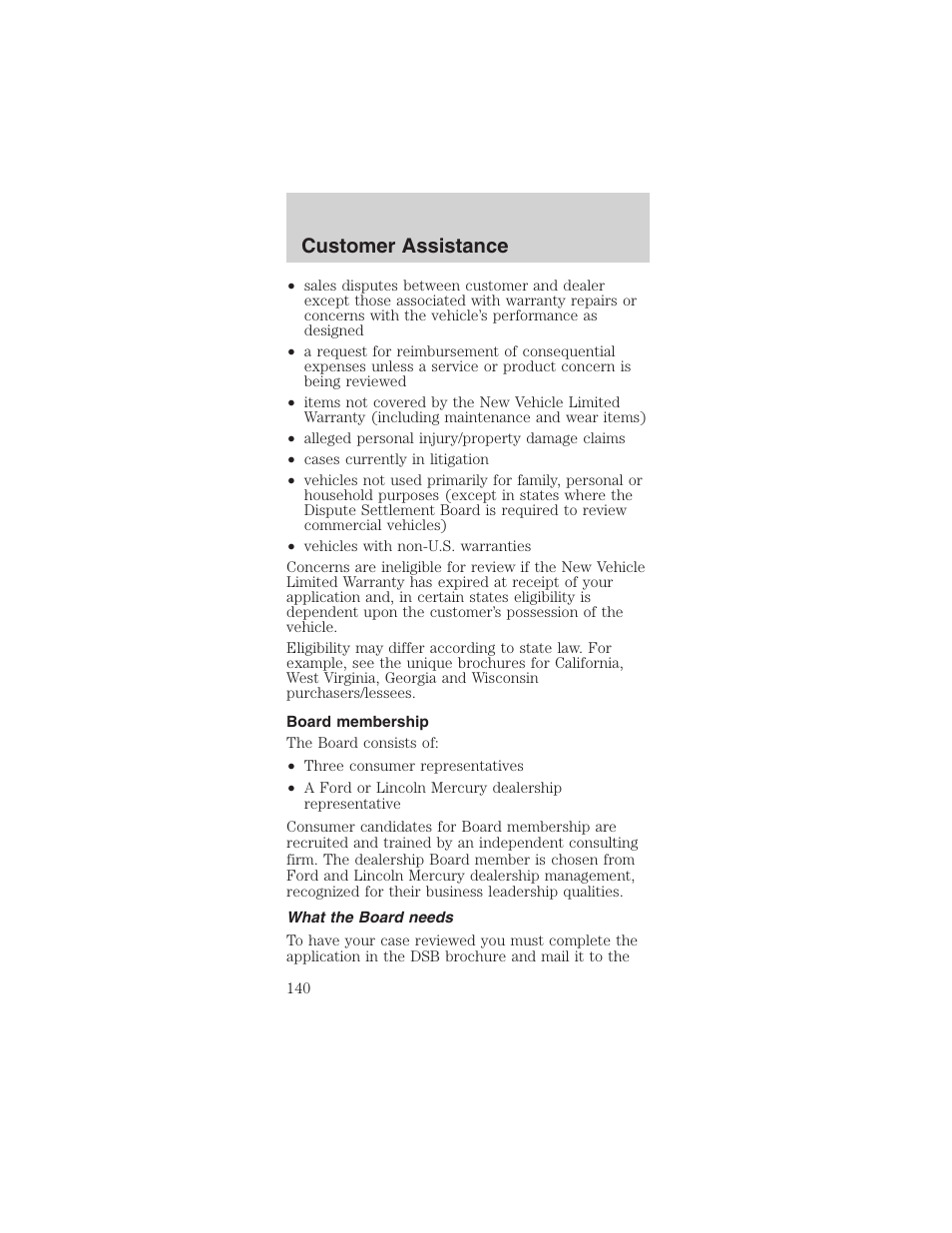 Customer assistance | FORD 2003 Mustang v.3 User Manual | Page 140 / 216
