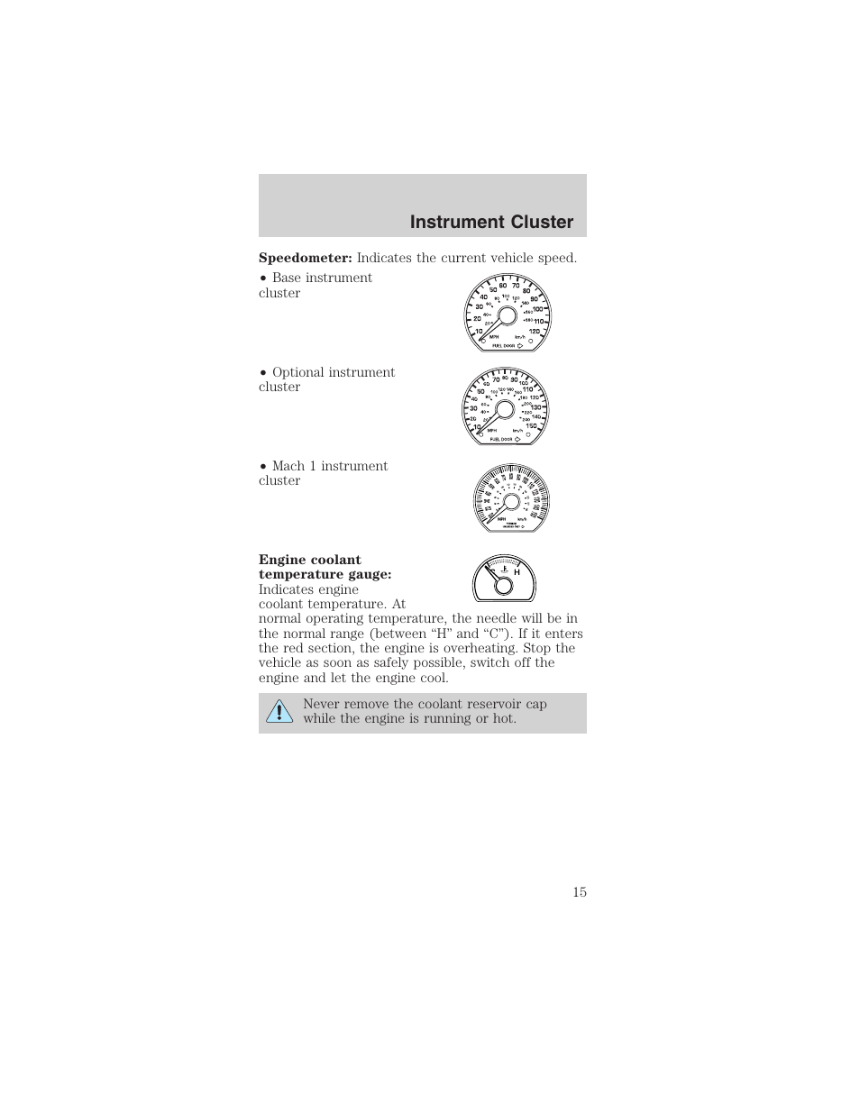 Instrument cluster | FORD 2003 Mustang v.3 User Manual | Page 15 / 216