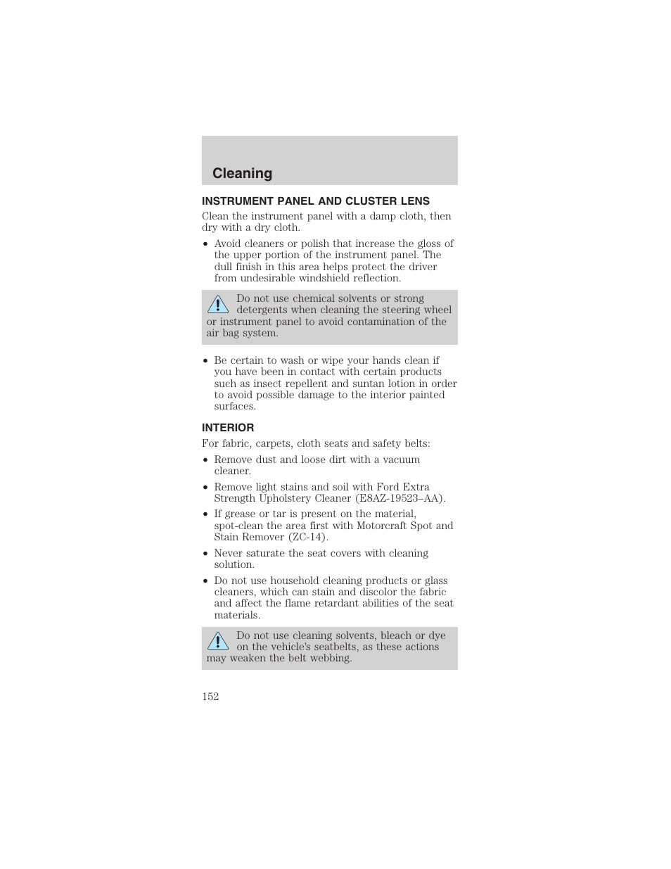 Cleaning | FORD 2003 Mustang v.3 User Manual | Page 152 / 216