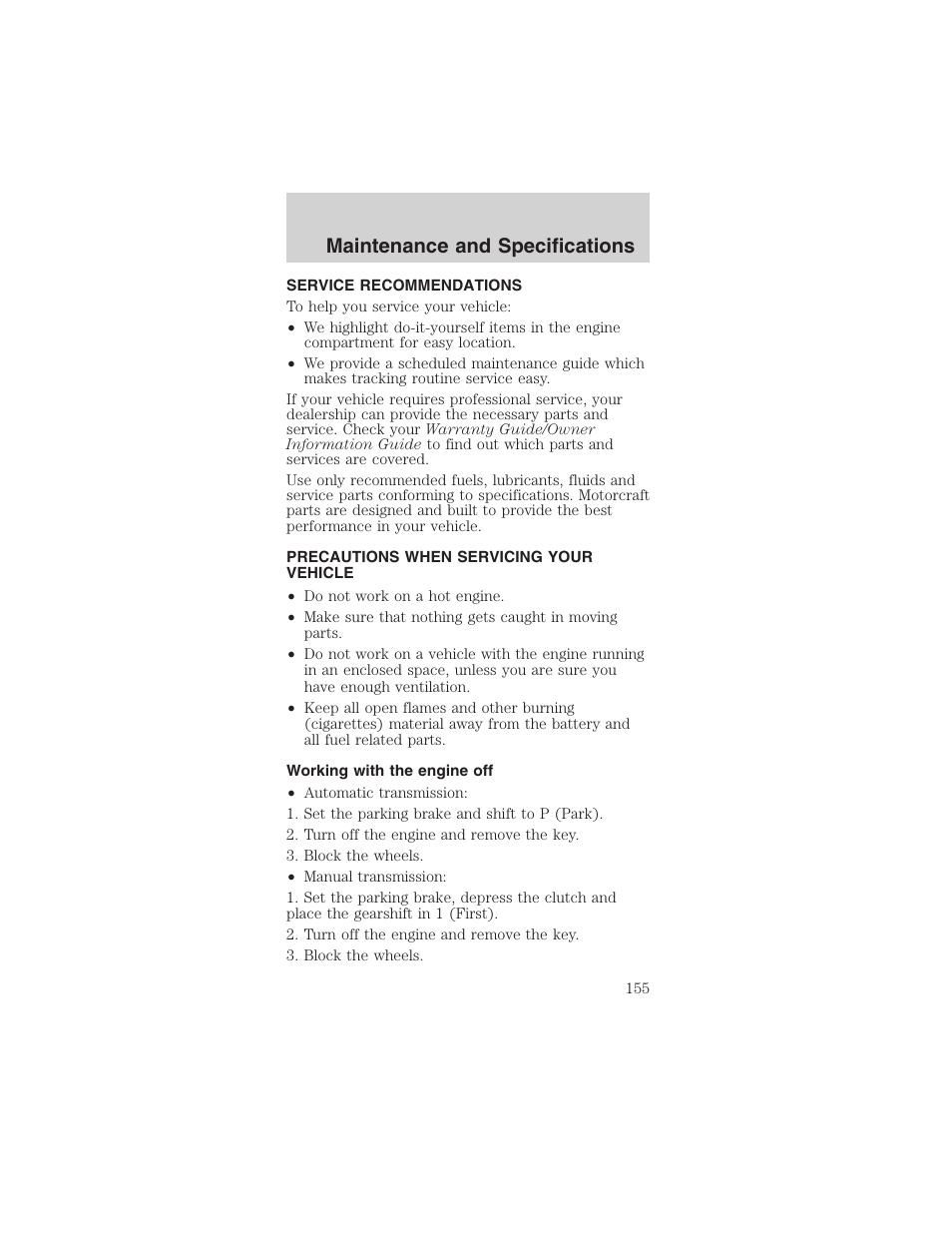 Maintenance and specifications | FORD 2003 Mustang v.3 User Manual | Page 155 / 216