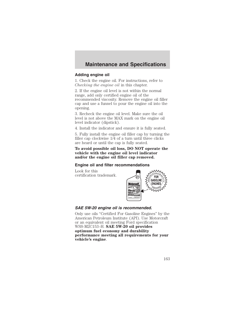 Maintenance and specifications | FORD 2003 Mustang v.3 User Manual | Page 163 / 216