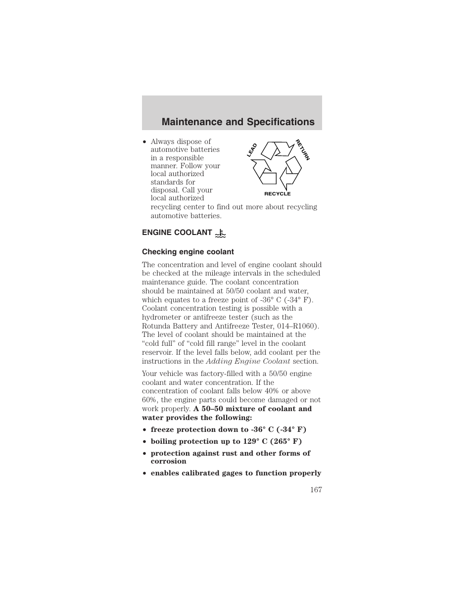 Maintenance and specifications | FORD 2003 Mustang v.3 User Manual | Page 167 / 216