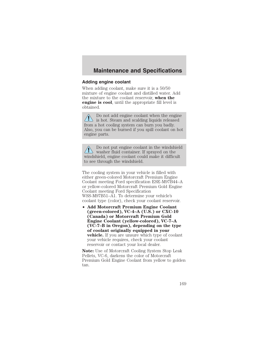 Maintenance and specifications | FORD 2003 Mustang v.3 User Manual | Page 169 / 216