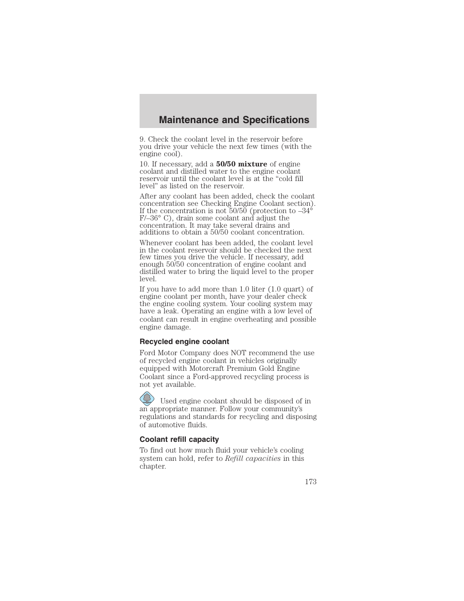 Maintenance and specifications | FORD 2003 Mustang v.3 User Manual | Page 173 / 216