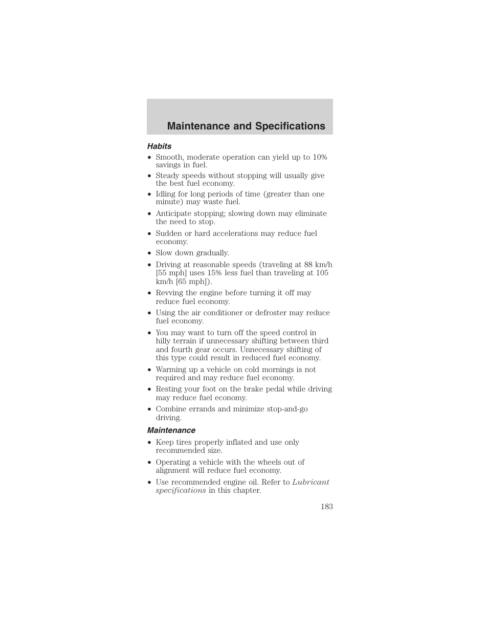 Maintenance and specifications | FORD 2003 Mustang v.3 User Manual | Page 183 / 216