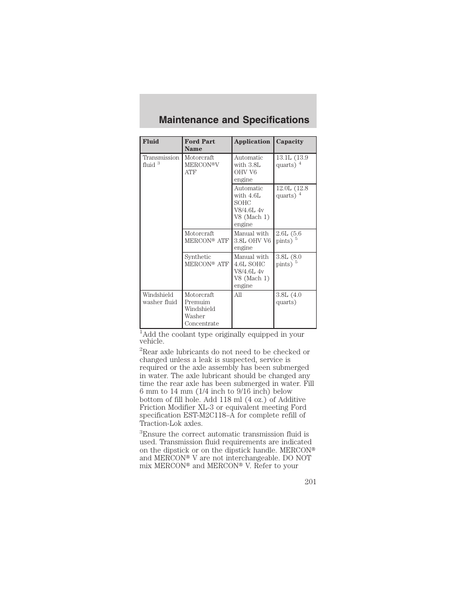 Maintenance and specifications | FORD 2003 Mustang v.3 User Manual | Page 201 / 216